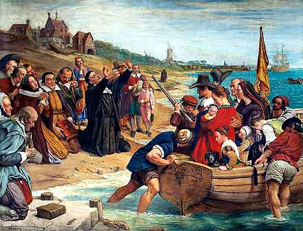 The embarkation of the Pilgrim Fathers from Delft Haven